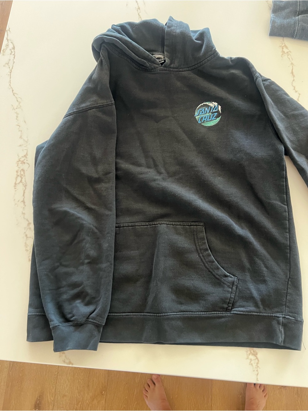 Santa Cruz Skateboards Men's Black Crewneck Hoodie with Blue Logo